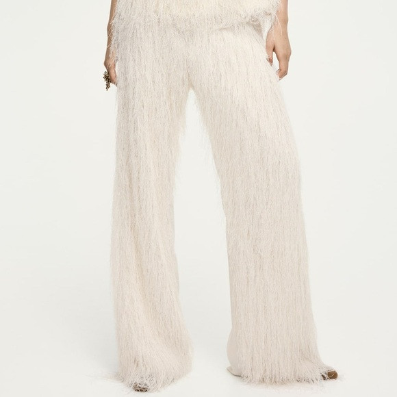 H&M Cream Flared Fringe Palazzo Pants | Poshmark