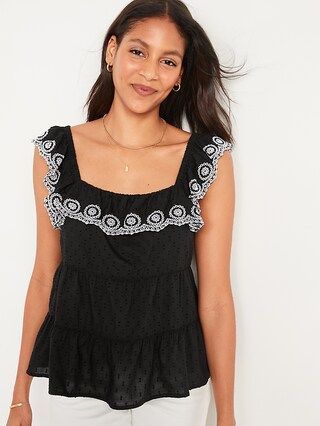 Sleeveless Ruffled Tiered Embroidered Clip-Dot Swing Blouse for Women | Old Navy (US)