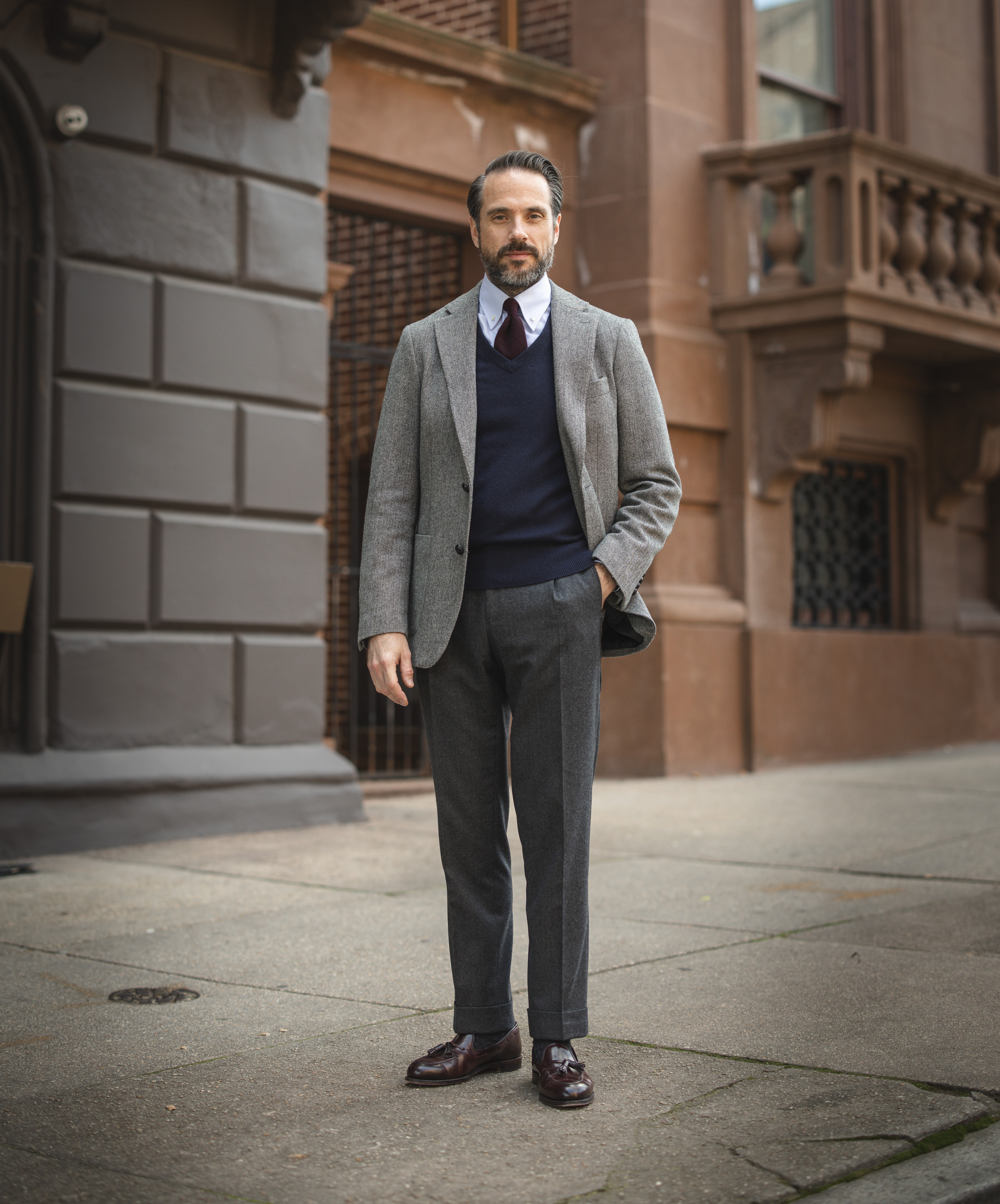 A simple business casual fall outfit idea featuring a layered v-neck cashmere sweater and gray herringbone tweed blazer.

#LTKMens #LTKOver40 #LTKSeasonal