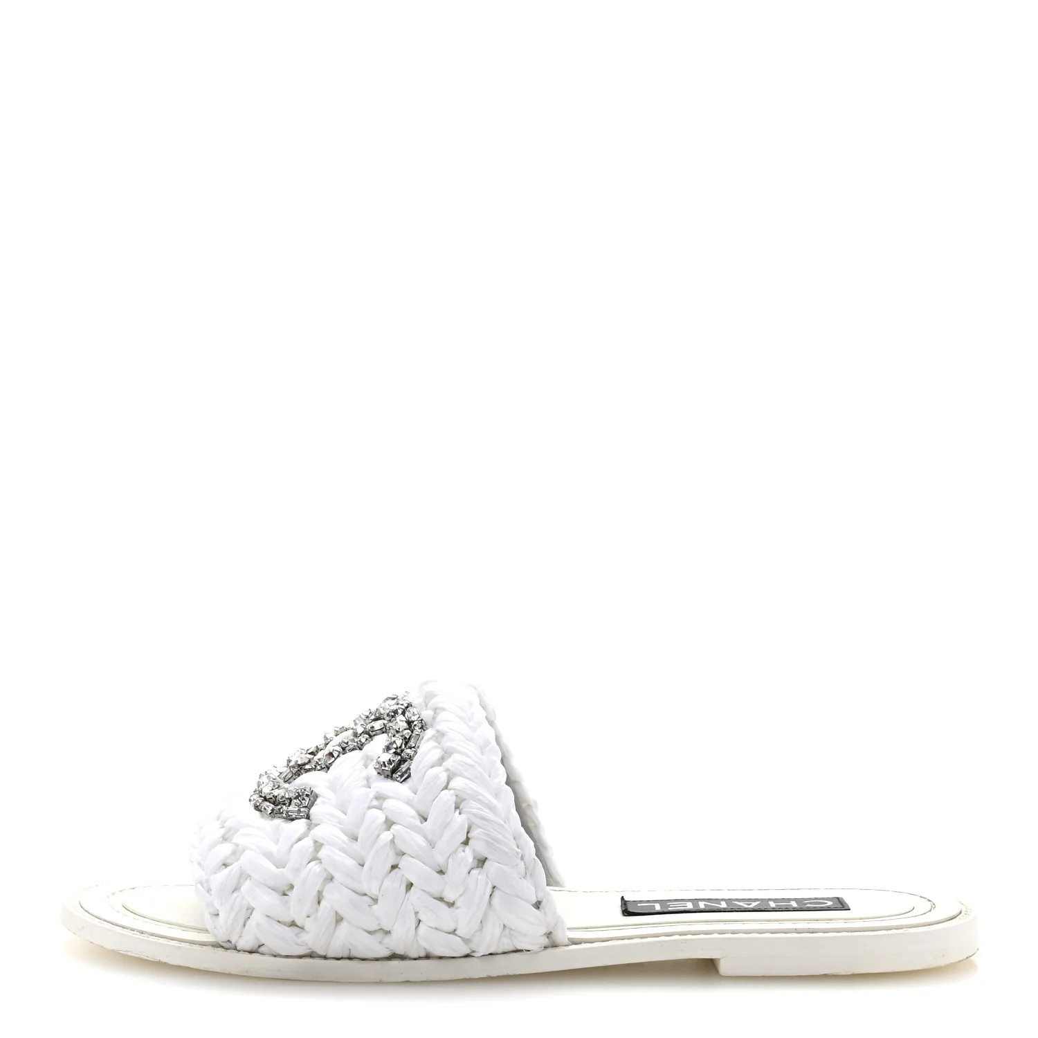 CHANEL Raffia Crystal CC Mules Sandals 39 White | FASHIONPHILE | FASHIONPHILE (US)