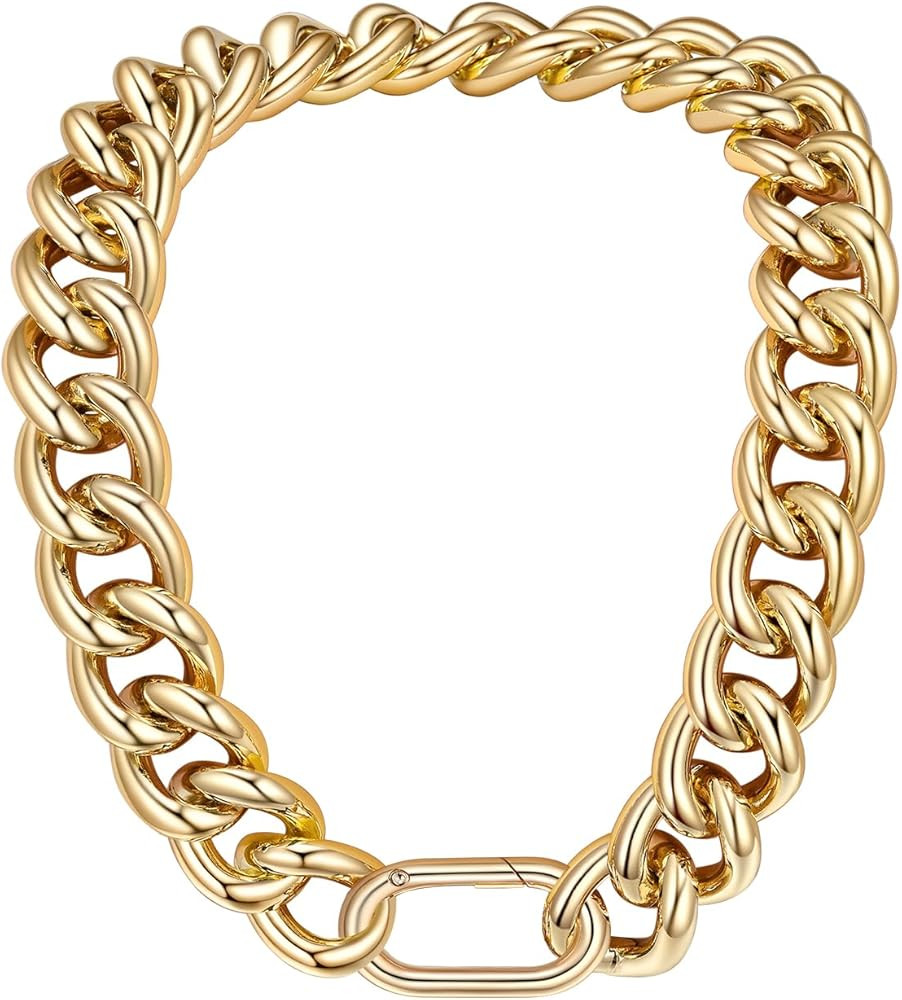 FOCALOOK Chunky Gold Necklace for Women, 14K Gold Plated Thick Gold Cuban Chains Lightweight Wome... | Amazon (US)