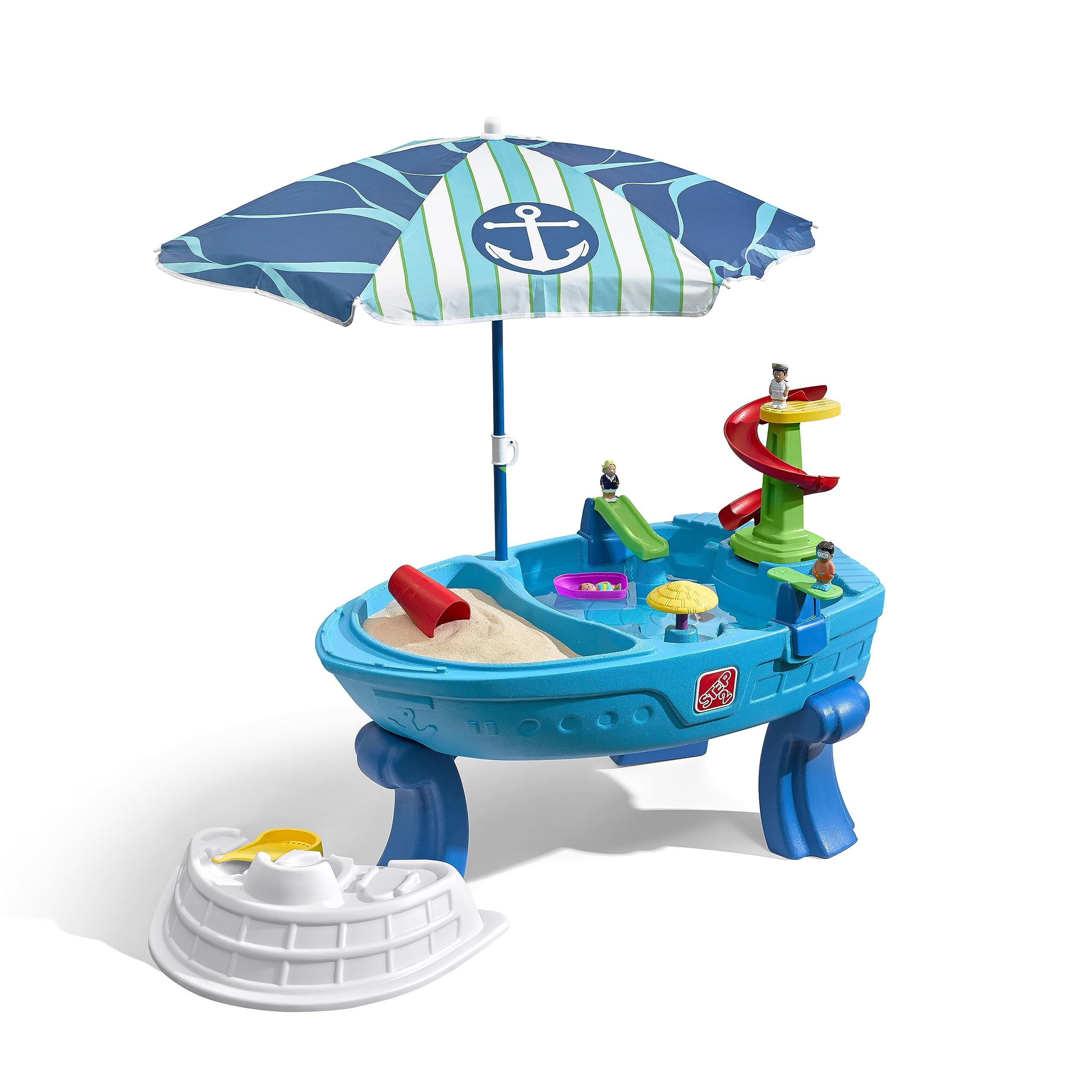 Step2 Fiesta Cruise Sand & Water Table with Umbrella for Kids, 10 Piece Accessory Kit, Toddler Summer Outdoor/Indoor Toy, Ages 2+, Multicolor | Amazon (US)