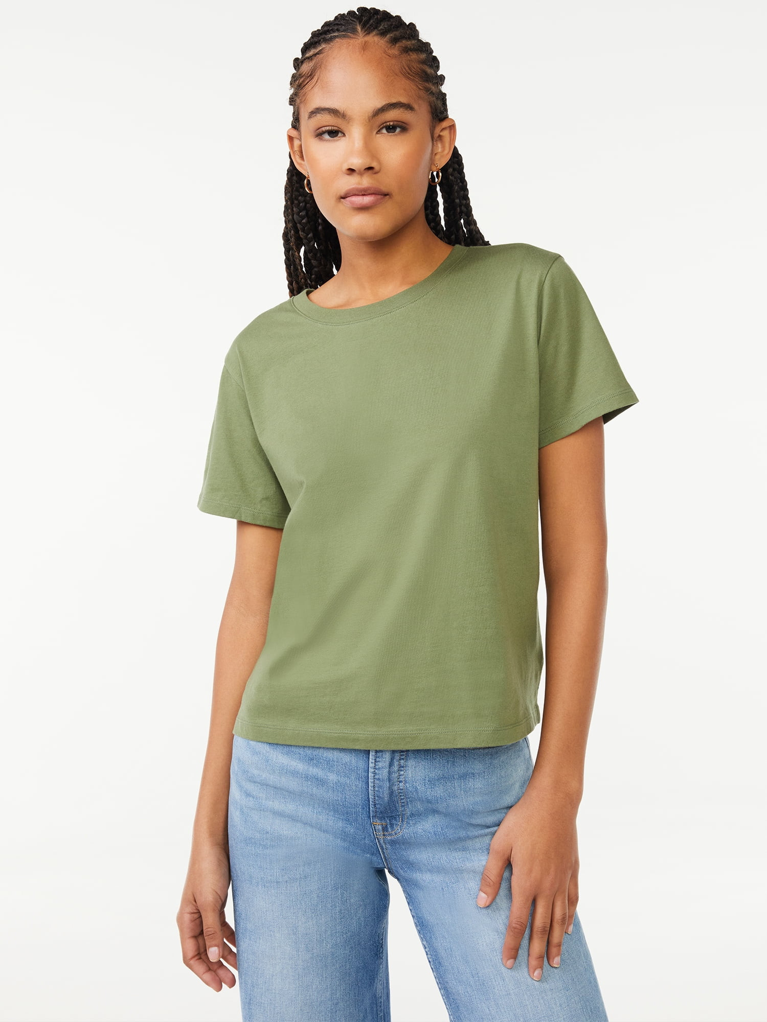 Free Assembly Women's Boxy Cropped Tee with Short Sleeves | Walmart (US)