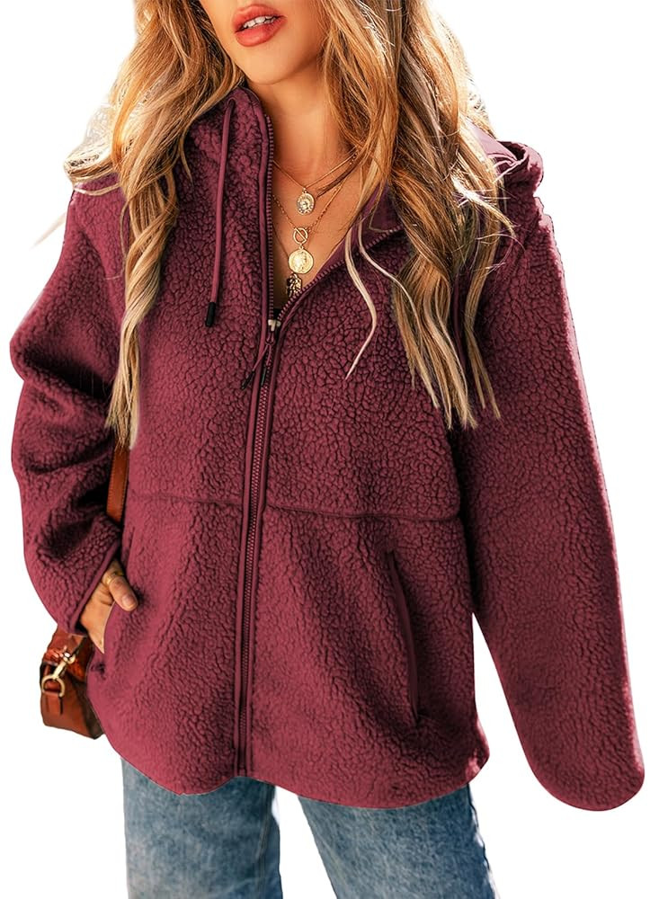EVALESS Womens Fleece Jacket Long Sleeve Zip Up Sherpa Coats 2025 Fall Winter Trendy Fuzzy Hooded... | Amazon (US)