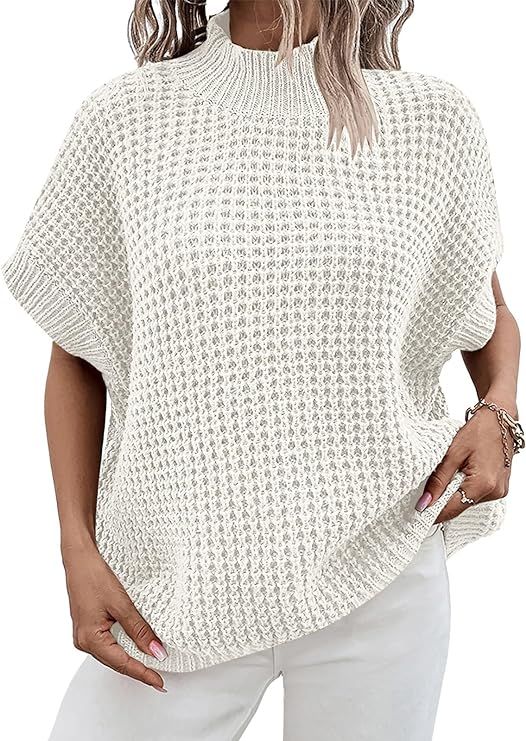 ANRABESS Womens Oversized Short Batwing Sleeve Sweater Mock Neck Casual 2024 Summer Knit Sleevele... | Amazon (US)