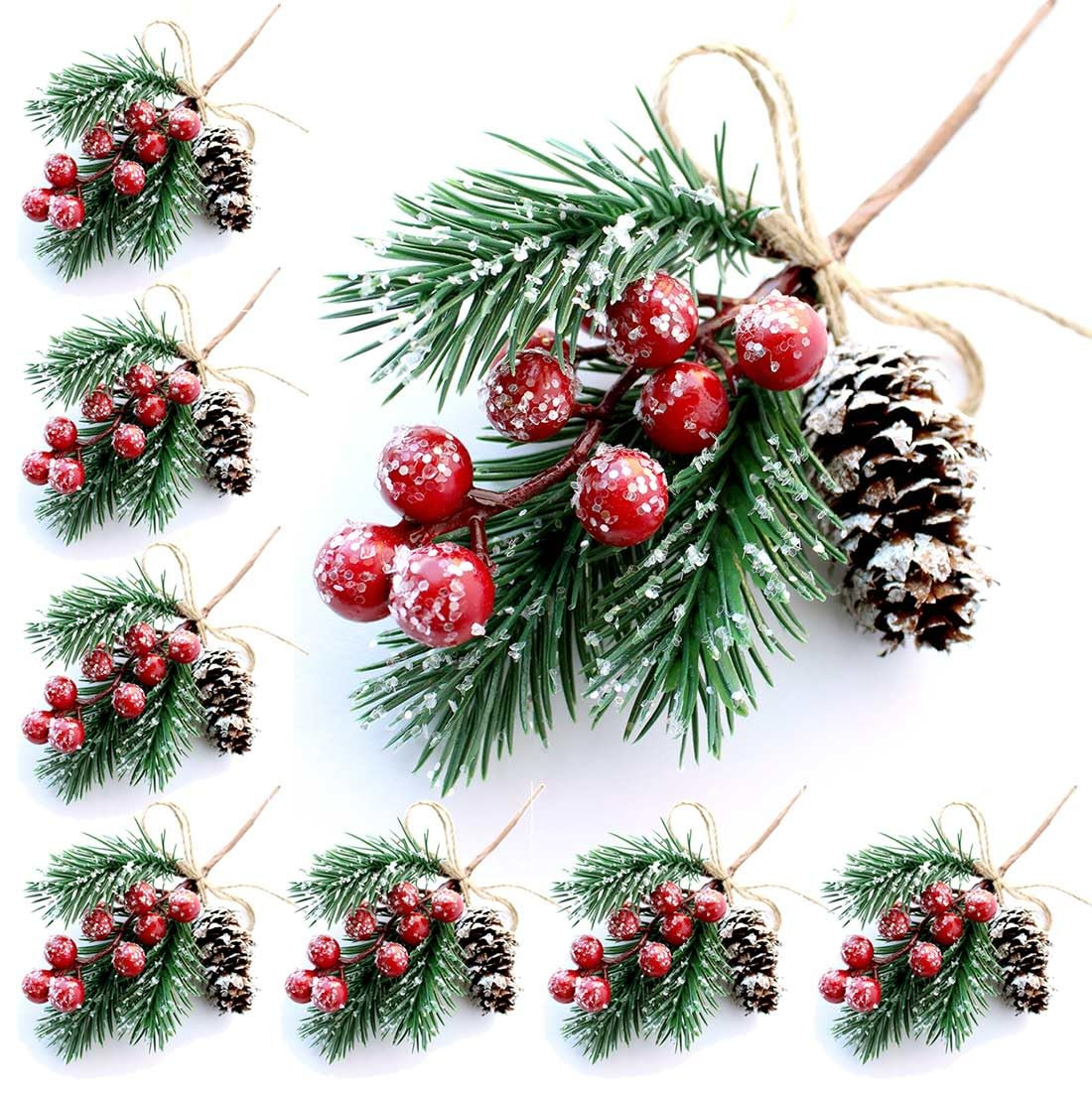 Red Berry Stems Pine Branches Evergreen Berries Décor 8 PCS Artificial Pine Cones Branch for Chr... | Amazon (US)