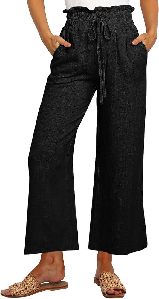 LILLUSORY Women's Linen Pants Casual High Waisted Wide Leg Paperbag Pants with Pockets | Amazon (US)