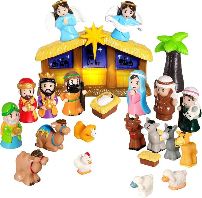 Kids Nativity Set with Light 25 Pcs, Litter Nativity Playset Christmas Story Figures, Toddlers Na... | Amazon (US)