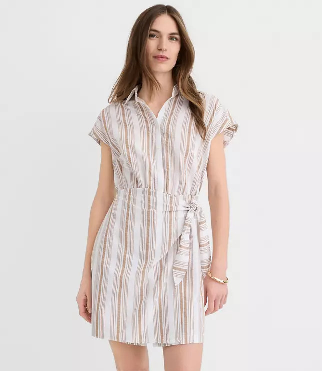 Petite Striped Seersucker Wrap Mini Shirtdress | LOFT