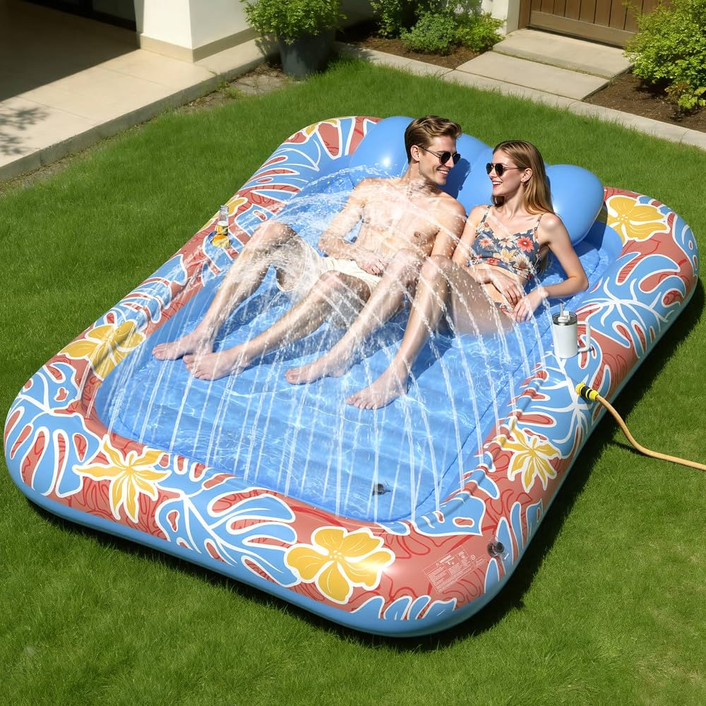 JOSEN Inflatable Tanning Pool Lounger Float with Sprinkler, XXL Large Pool Floats Adult Heavy Dut... | Amazon (US)
