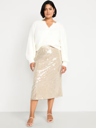 High-Waisted Sequin Midi Pencil Skirt | Old Navy (US)