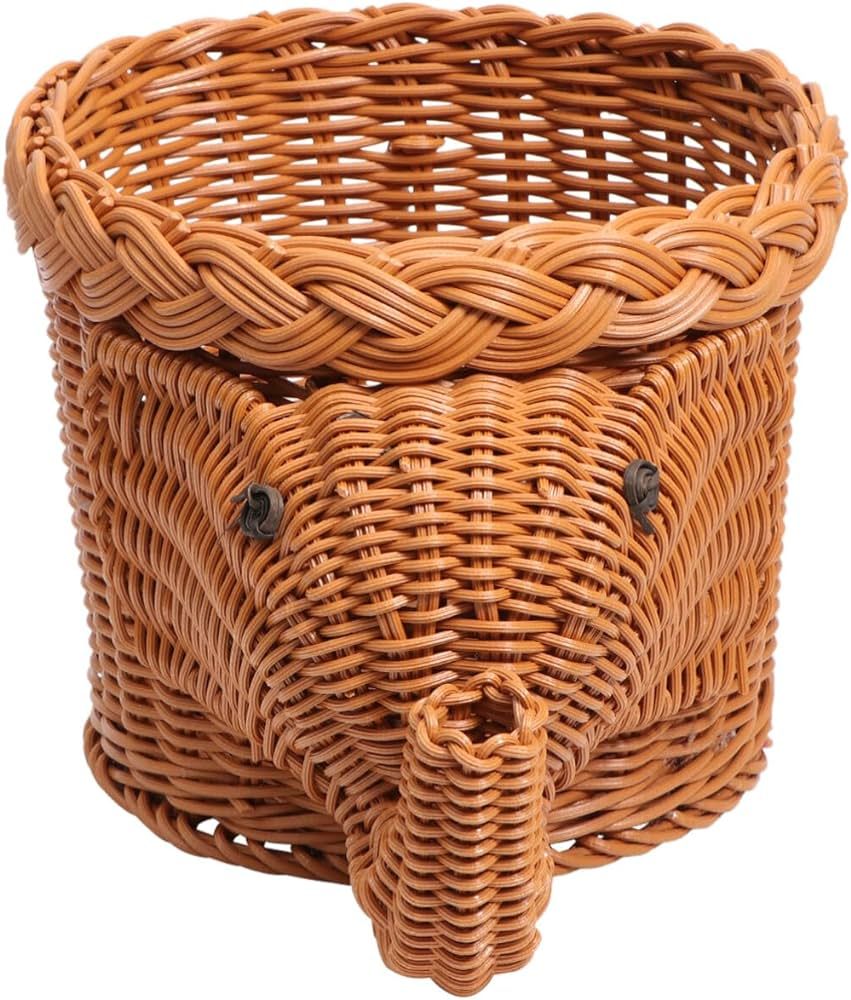 STOBAZA Elephant Rattan Storage Basket Woven Wicker Bin Hand Woven Shelf Organizer Cute Handmade ... | Amazon (US)