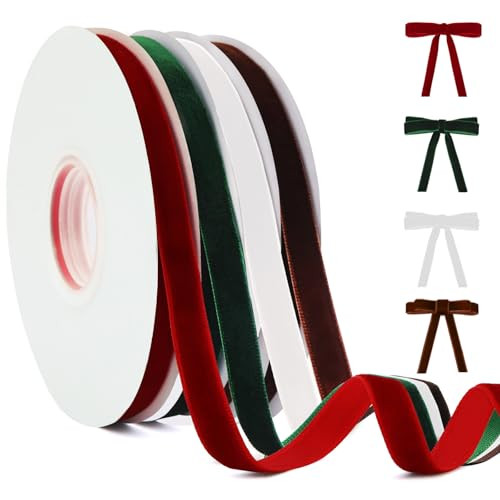 YANGTE 4 Colors Velvet Ribbon Set, 3/8" x 40Yard Premium Velvet Ribbon for Gift Wrapping, Christm... | Amazon (US)