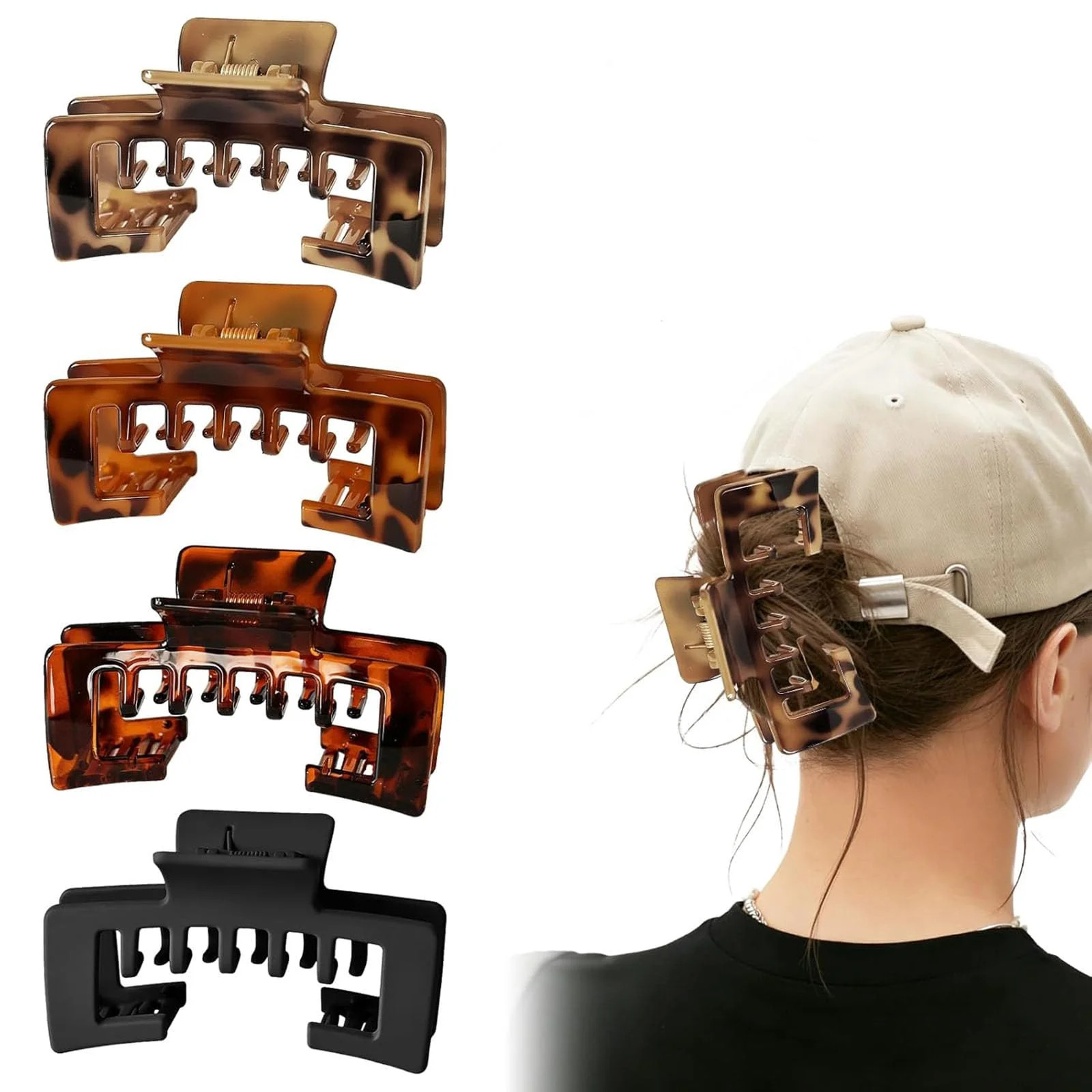 4 Pack Hat Claw Clip for Baseball Caps Trucker Hats Non-Slip Strong Hold Hair Clips for Thick Hai... | Walmart (US)