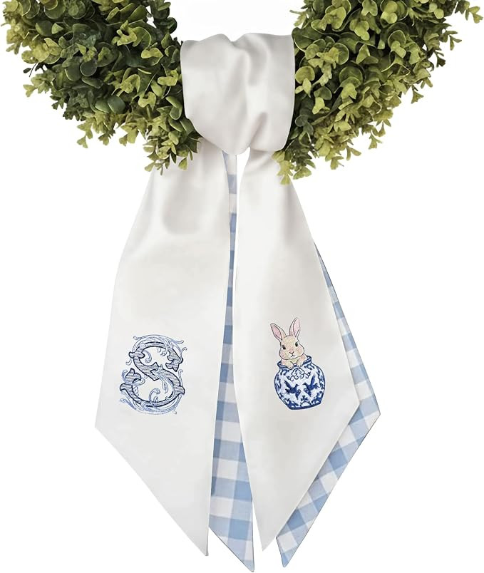 Personalized Linen Easter Wreath Sash with Embroidered Monogram, Custom Wreath Ribbon for Front D... | Amazon (US)