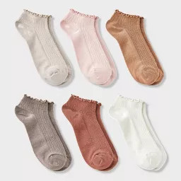 Women's Pointelle Lettuce Edge 6pk Low Cut Socks - A New Day™ 4-10 | Target