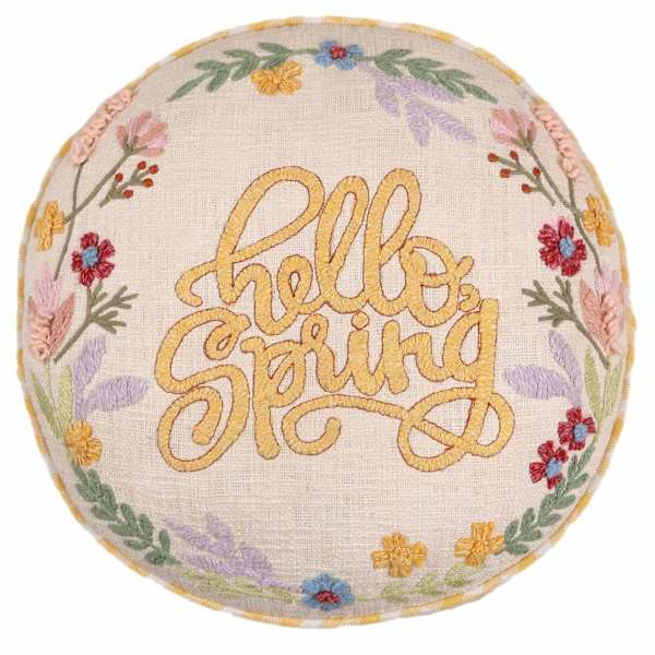 Hello Spring Embroidered Round Easter Throw Pillow, 16" | At Home