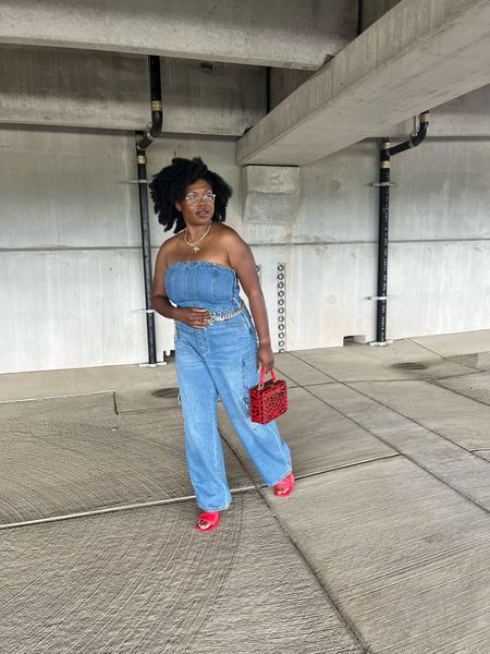 Got my cookout fit ready! I’m loving blue denim and red accessories. It just pops! 
I’m wearing a medium in this Target find Women's Tube Cargo Denim Jumpsuit - Wild Fable™.

#LTKStyleTip #LTKSeasonal #LTKFindsUnder50