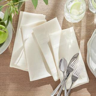 17 in. W x 17 in. L Elegance Plaid Damask Beige Fabric Napkins (Set of 4) | The Home Depot