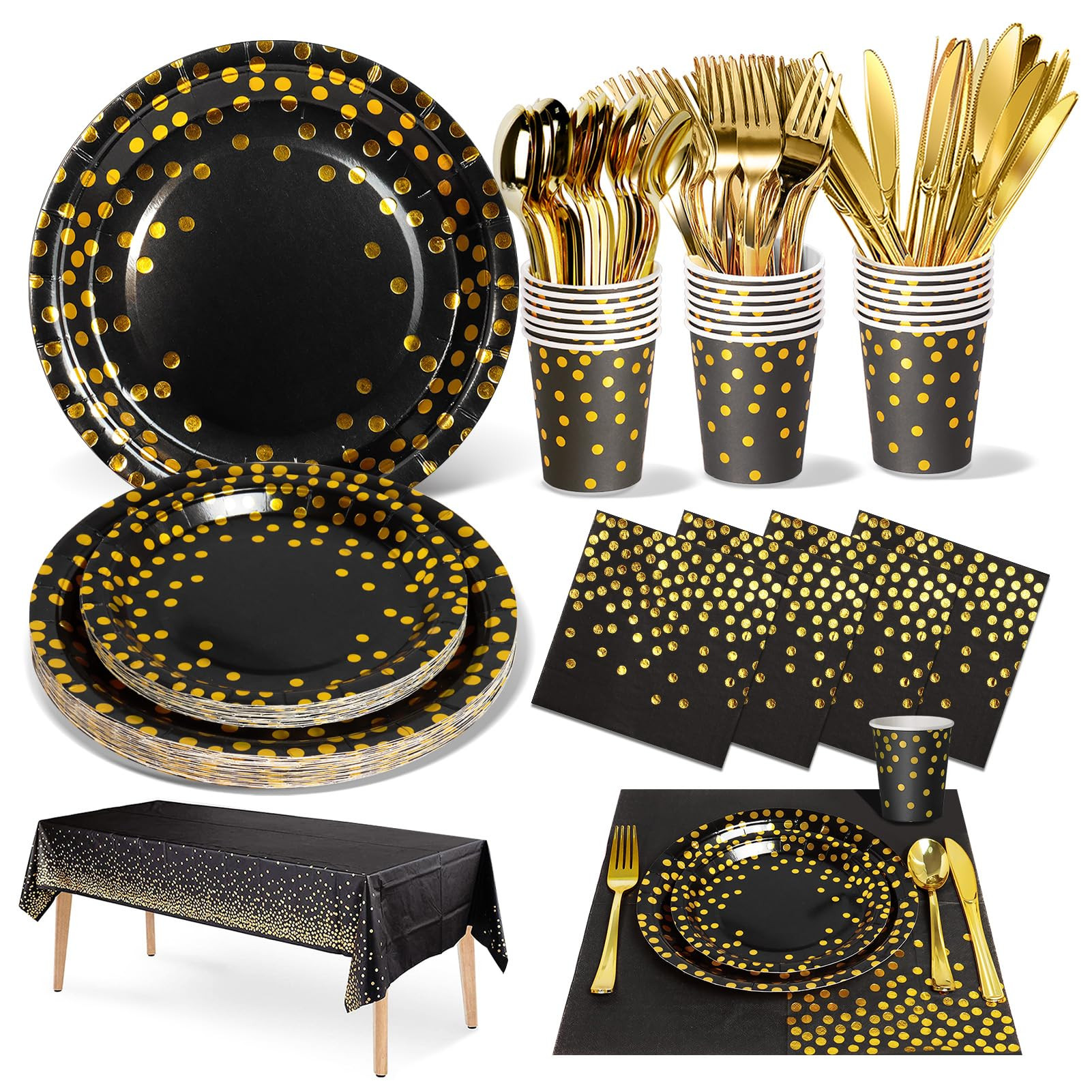 141 Pieces Black Gold Party Supplies, Disposable Party Decorations Sets Include Paper Plates Napk... | Amazon (US)