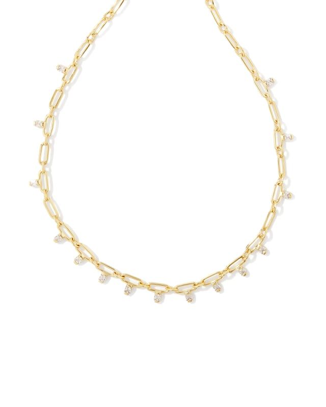 Lindy Gold Crystal Chain Necklace in White Crystal | Kendra Scott | Kendra Scott