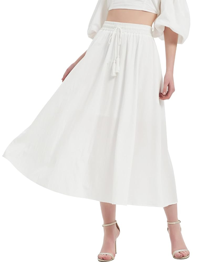 Kefiyis Summer Skirts for Women UK Ladies Skirts Elasticated Waist Long Skirt with Pockets Midi S... | Amazon (UK)