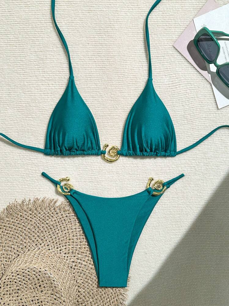 Swim Chiccia Women's Solid Color Fashionable Sexy Bikini Set Summer | SHEIN