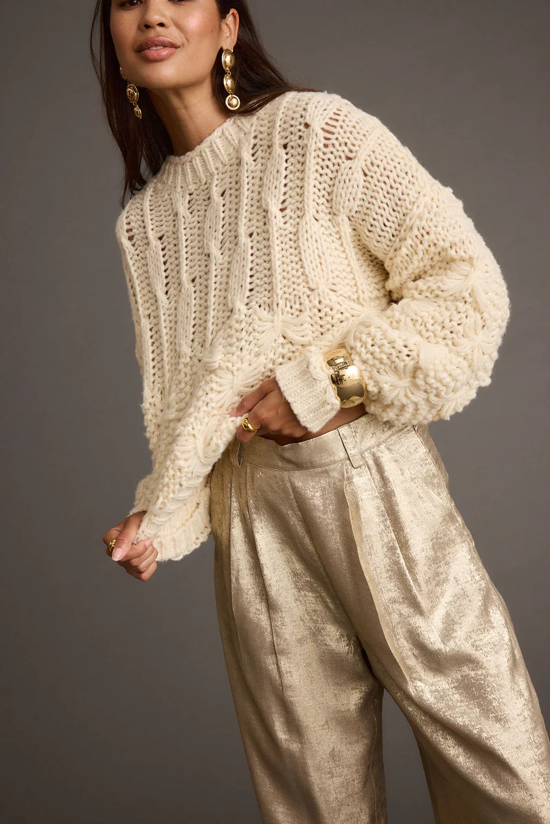 Bethany Cream Cable Knit Sweater | 12th Tribe