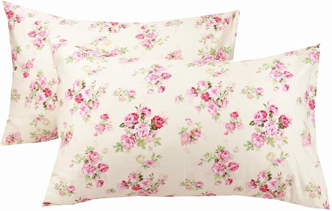 2 Piece Queen Size Pillow Cases, 100% Cotton Red Floral Pillow Covers with Envelope Closure, Supe... | Amazon (US)