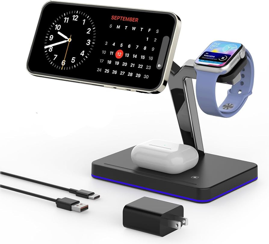 JoyGeek 3-in-1 Charger Stand for Magsafe: Magnetic Charging Station for iPhone 15/14/13/12 Pro Ma... | Amazon (US)