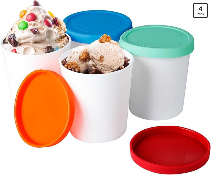 Ice Cream Containers for Homemade (4 Pack - 1 Quart Each), Reusable PP Plastic Ice Cream Storage ... | Amazon (US)