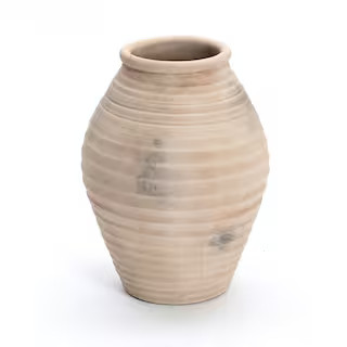 LuxenHome 13.2 in. Rustic Brown Ribbed Terracotta Urn Vase WHD2194 - The Home Depot | The Home Depot