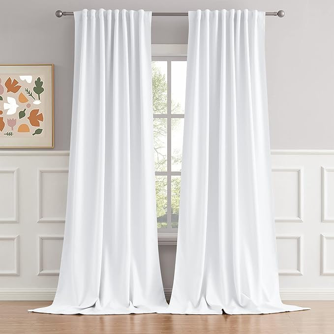 DUALIFE Pure White Curtains 120 Inch Length Back Tab/Rod Pocket Curtain Panels for Bedroom Window... | Amazon (US)