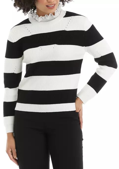 Women's Striped Lace Mock Neck Sweater | Belk