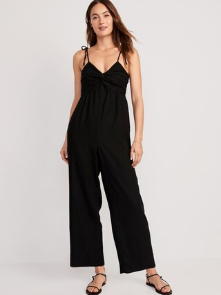 Tie-Shoulder Cropped Twist-Front Smocked Jumpsuit for Women | Old Navy (US)