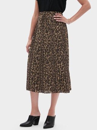 Leopard Print Pleated Midi Skirt | Banana Republic Factory | Banana Republic Factory