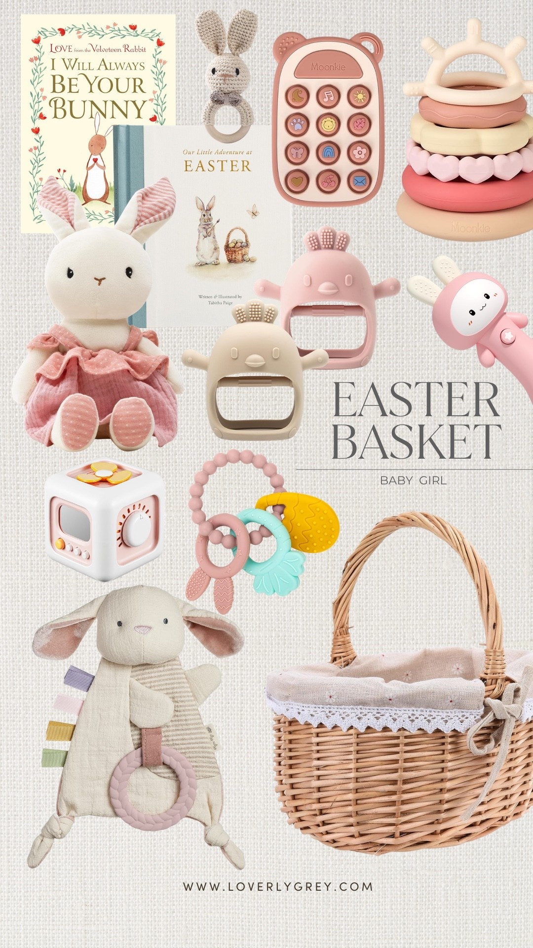 Putting together an Easter basket for a baby girl! I love the woven basket that can be reused for future gifts or storage as well! I am loving the books and stuff bunny for fun basket fillers!

#LTKSeasonal #LTKBaby #LTKKids