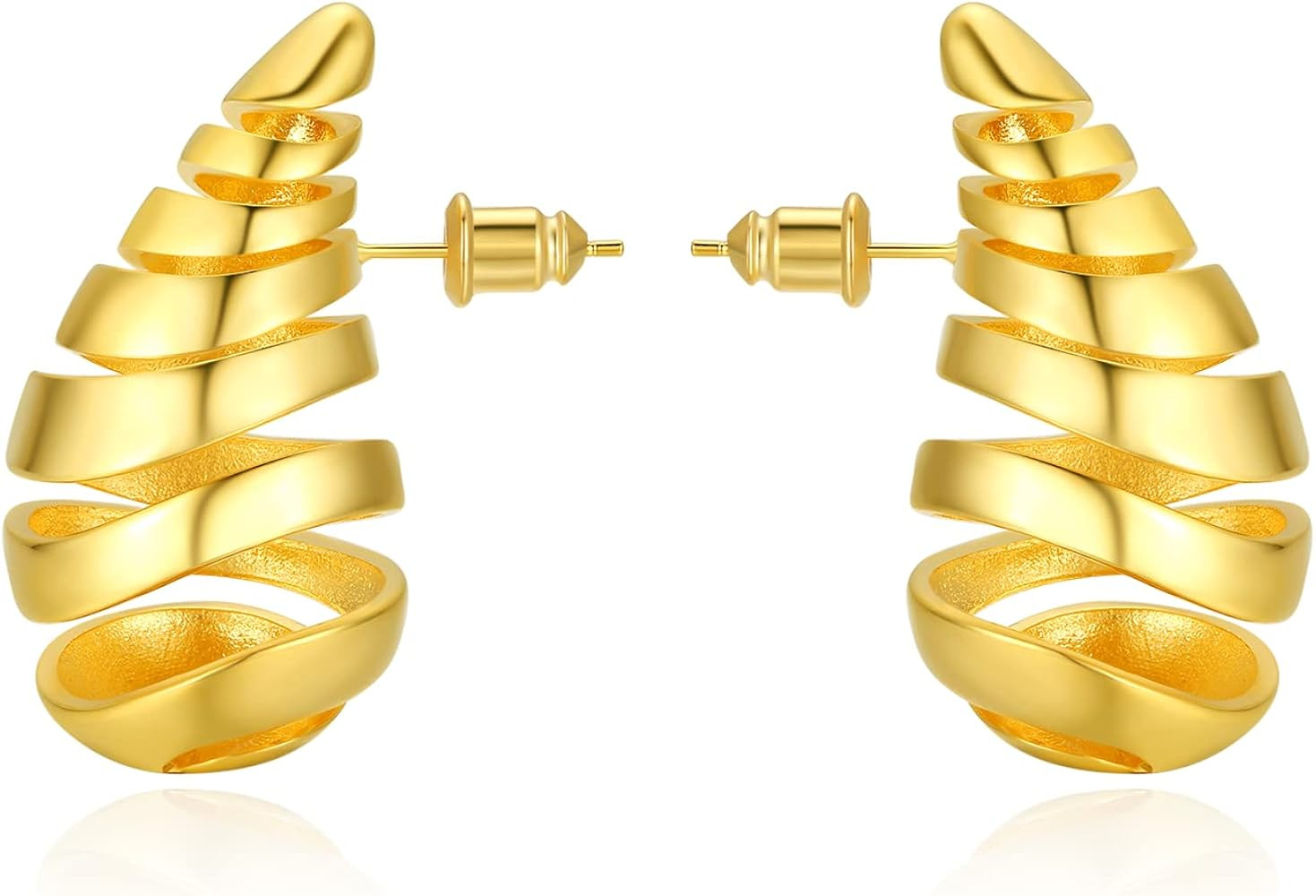 Tear Drop Earrings Dupes For Women, 18k Gold Plated Hollow Spiral Chunky Gold Hoop Hypoallergenic... | Amazon (US)