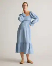 100% Organic Cotton Gauze Maternity Smocked Midi Dress in Ocean Breeze | Quince