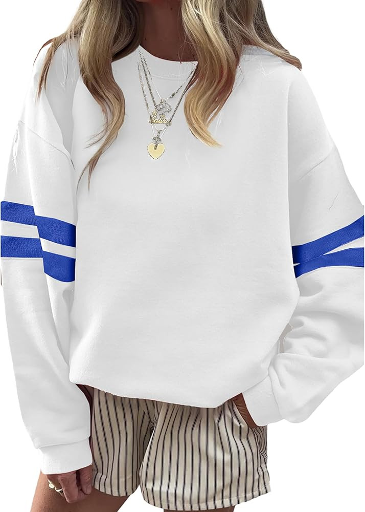 SELINK Womens Varsity Striped Oversized Sweatshirt Crewneck Long Sleeve Casual Fashion Pullover T... | Amazon (US)