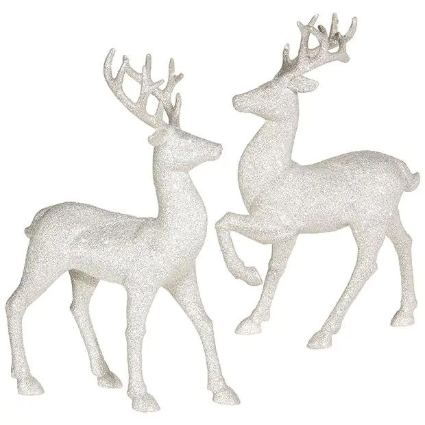 Glittered Deer Figurine Set of 2 | Antique Farm House