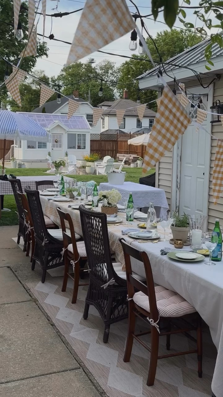 I’ve learned that the most memorable gatherings are rarely about extravagant tables or expensive decorations.

They’re about creating a feeling.

A backyard that invites people to slow down. A table that encourages everyone to stay just a little longer. Tiny details that make an ordinary evening feel like a memory you’ll want to revisit years from now.

These little gingham pennants did exactly that for our garden party. They instantly made the space feel nostalgic, collected, and like a European summer tucked into our own backyard.

And the best part? They were only **$12**, and one banner stretches **16 feet**, making them one of the easiest ways to transform an outdoor space without spending a fortune.

If you’re hosting anything this summer…from a garden party to a birthday, baby shower, or simple dinner with friends…these are worth having on hand.

**Comment “BANNER” below, and I’ll send the exact ones I used straight to your DMs.** 🤍

-

#GardenPartyIdeas #EuropeanSummer #OutdoorEntertaining #KindredHomestead #TimelessLiving