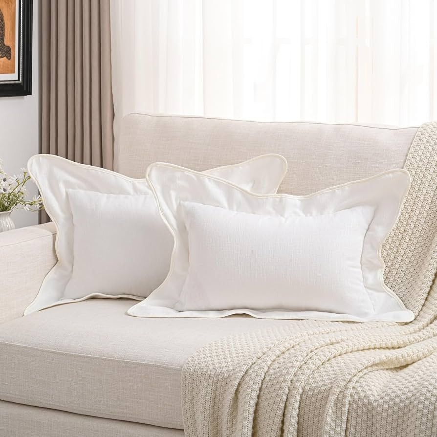 FUTEI Soft Cozy White Chenille Decorative Throw Pillow Covers 12x20 Inch Set of 2,Double Stitch S... | Amazon (US)