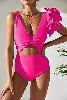SPORLIKE Women One Piece Swimsuit Twist Front Flounce Bathing Suit Padded Monokini | Amazon (US)