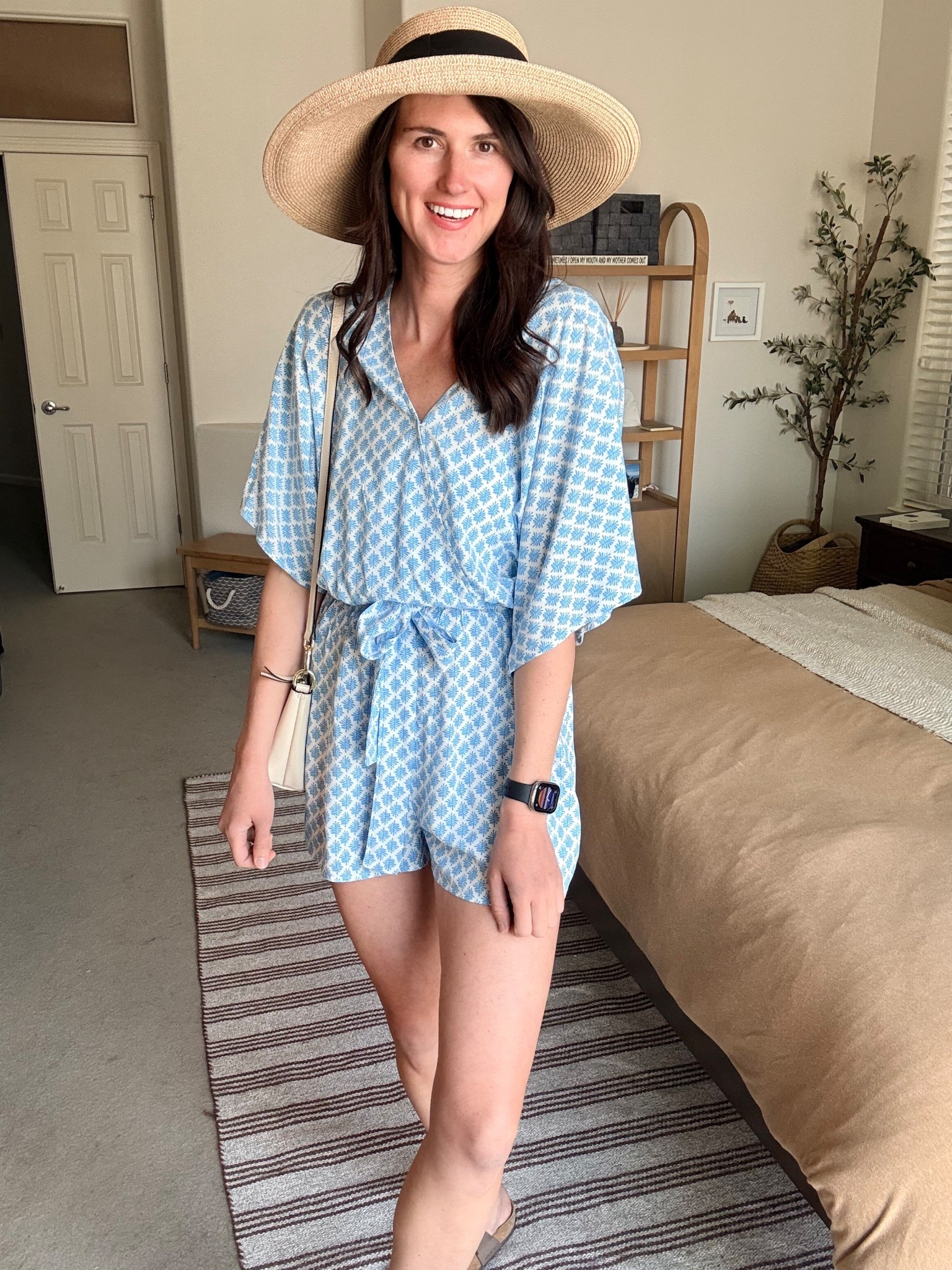 The perfect lightweight romper. Love the blue and white pattern. Wearing a medium. 

#LTKTall #LTKootd #LTKgrwm