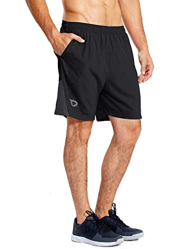 baleaf Men's 7" Running Shorts with Mesh Liner Zipper Pocket for Athletic Workout Gym Black Medium | Amazon (US)