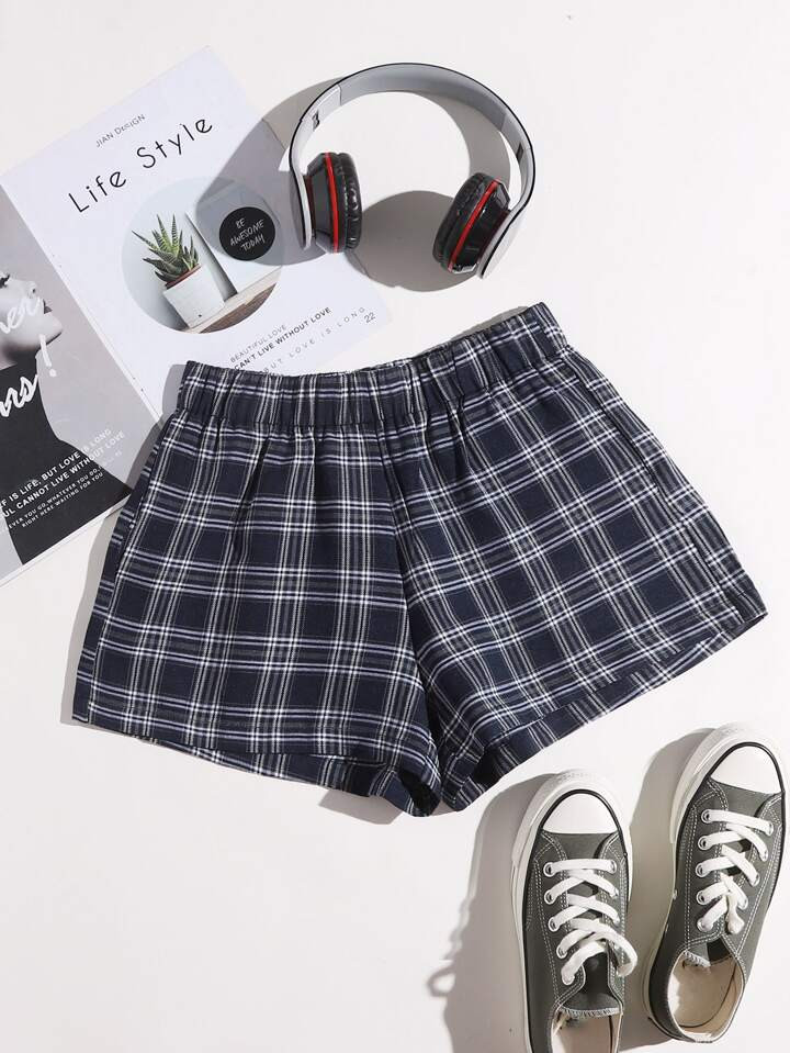 SHEIN EZwear Plaid Wide Leg Shorts | SHEIN