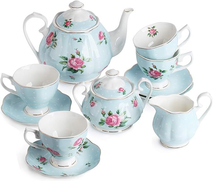 BTaT- Floral Tea Set, Tea cups (8oz), Tea Pot (38oz), Creamer and Sugar Set, Gift box, Tea Sets f... | Amazon (US)