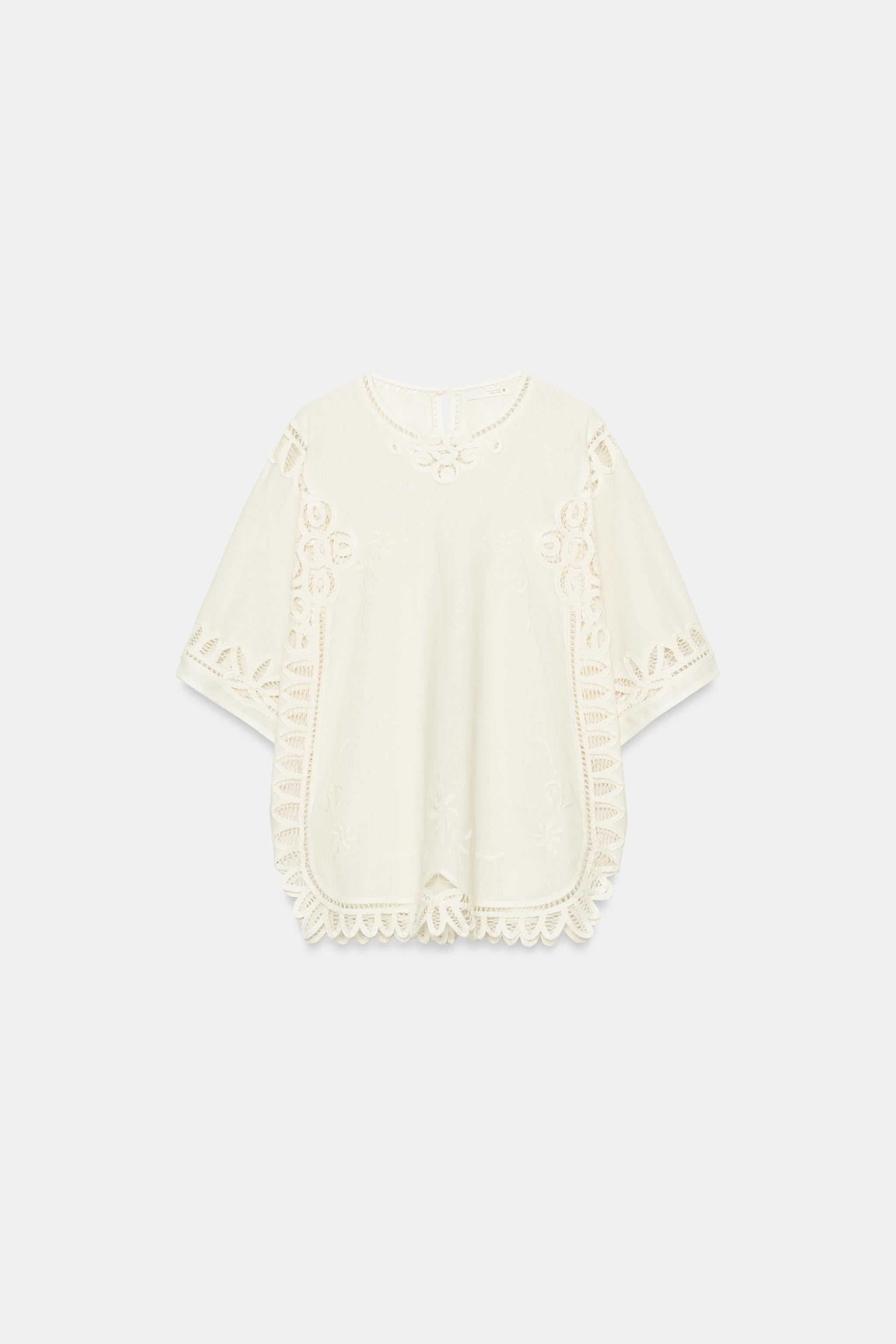 BLOUSE MET BORDUURSELS EN LINNEN ZW COLLECTION | Zara NL