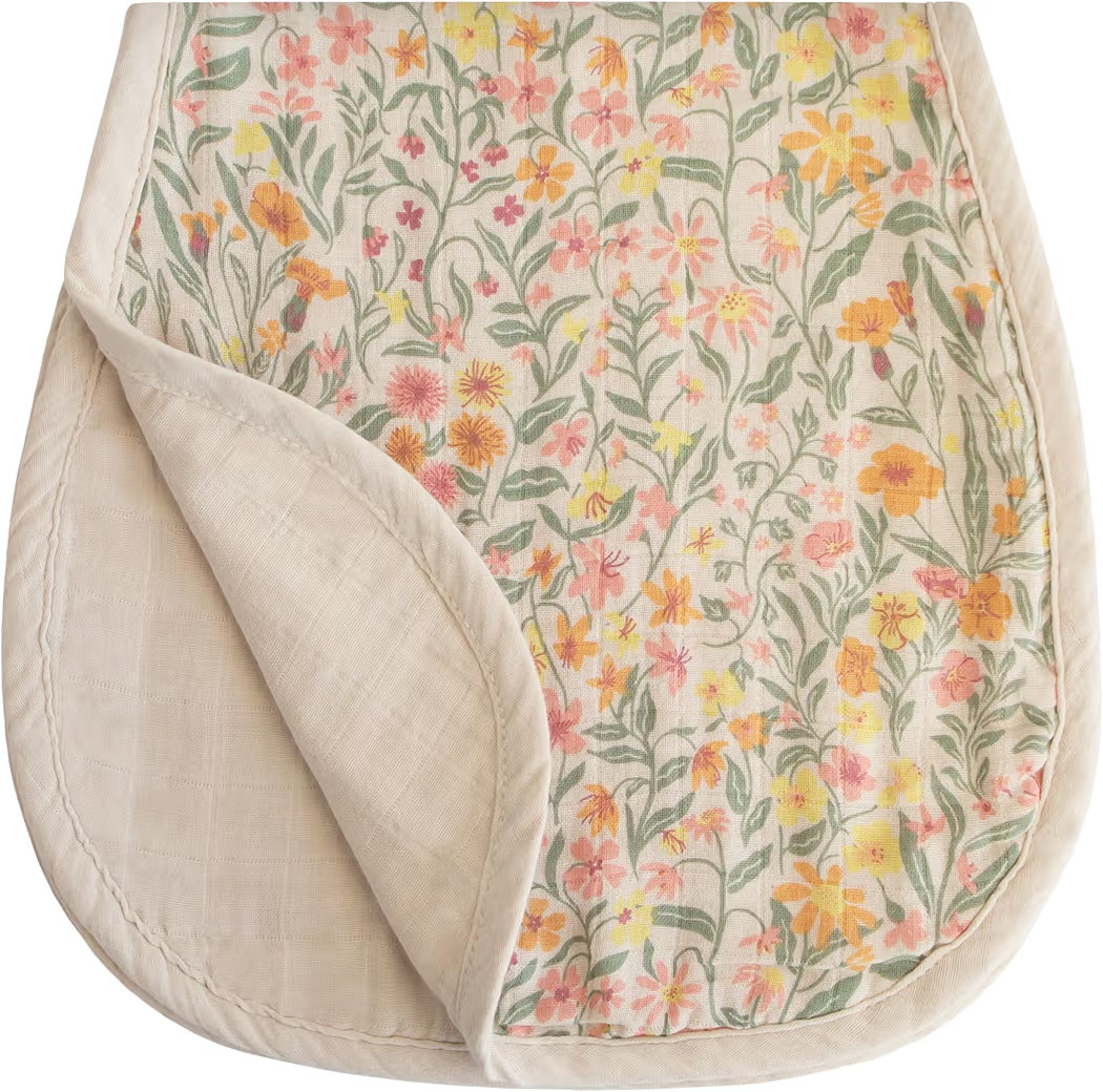 mushie Muslin Baby Burp Cloths | 100% Organic Cotton, Set of 2 (Pastel Blooms/Fog) | Amazon (US)